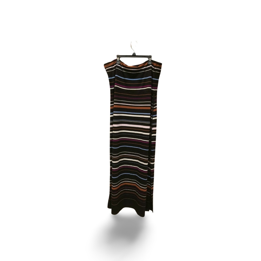 White House Black Market XL Convertible Stripe Maxi Dress Skirt Black Rayon NWT